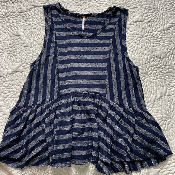 Free People Navy Blue Striped Peplum Tank Medium - Picture 3 of 6